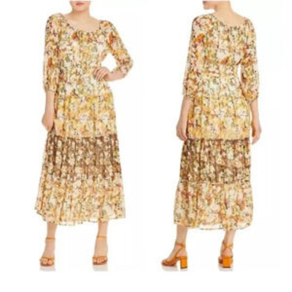Anthropologie Fig and Flower Chiffon Floral Midi Dress